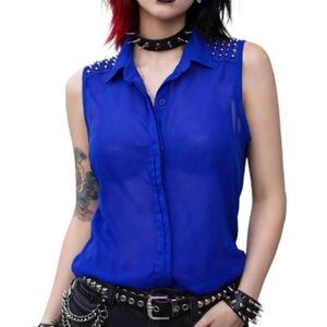 Blue Sleeveless Top with Studded Shoulders